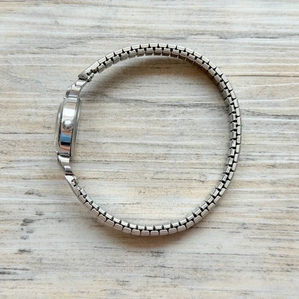 Vintage Timex Watch Dainty Silver Tone Bracelet Antique Cocktail 90s 50s Working